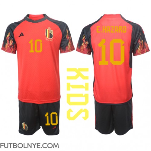 Camiseta Bélgica Eden Hazard #10 Primera Equipación para niños Mundial 2022 manga corta (+ pantalones cortos)